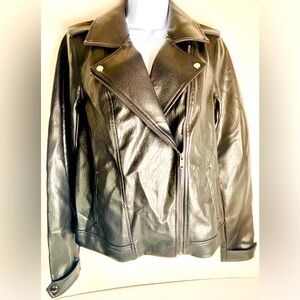 OLD NAVY BLACK FAUX LEATHER DOUBLE BREASTED JACKET. WOMEN’S SMALL TALL